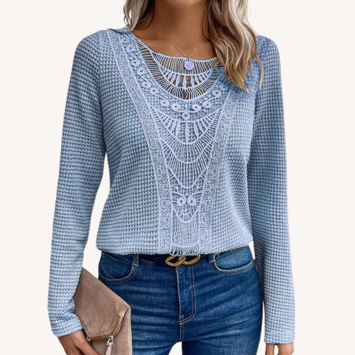 Becky | Lace-Trim Round Neck Long-Sleeve Top