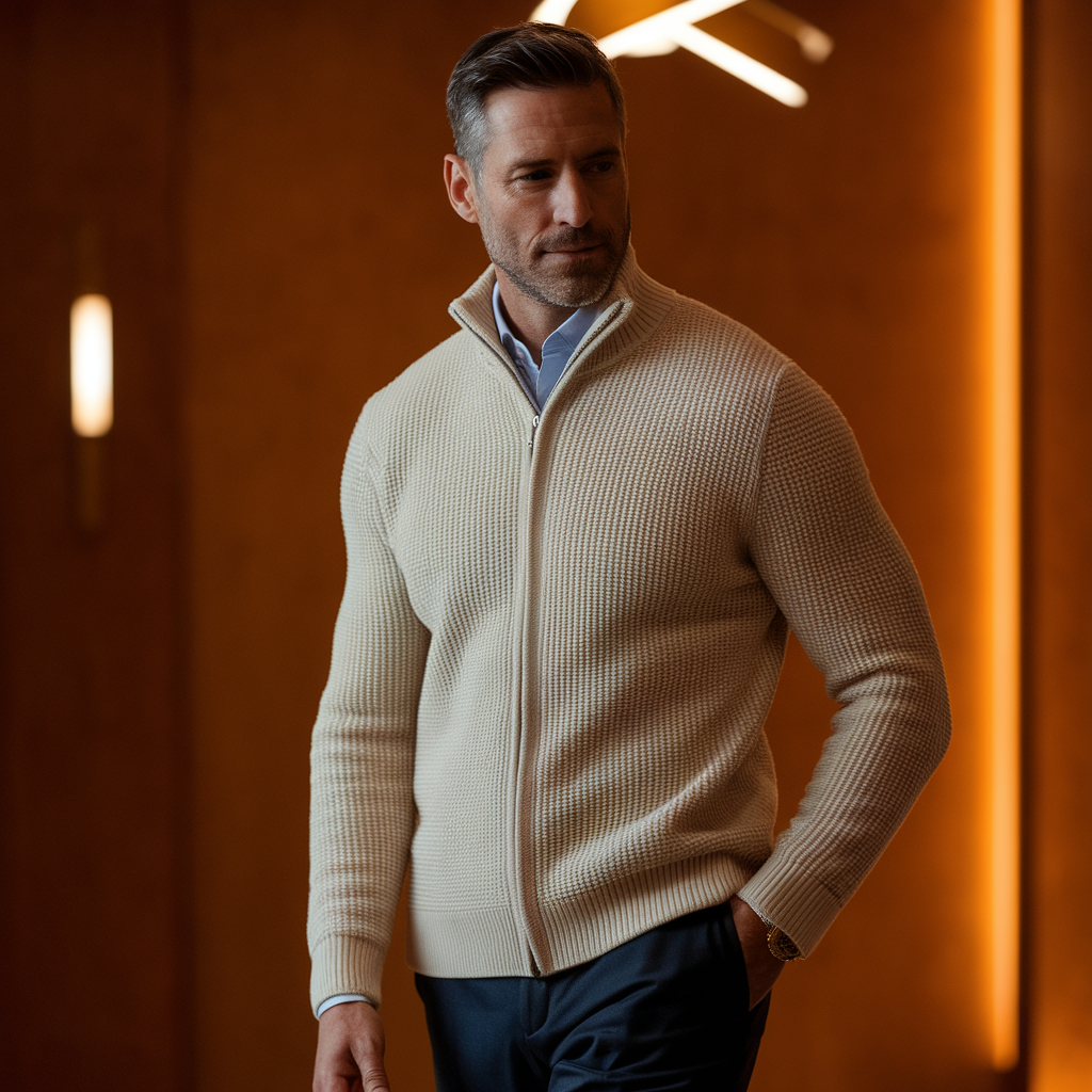 Full Zip Ribbed Sweater