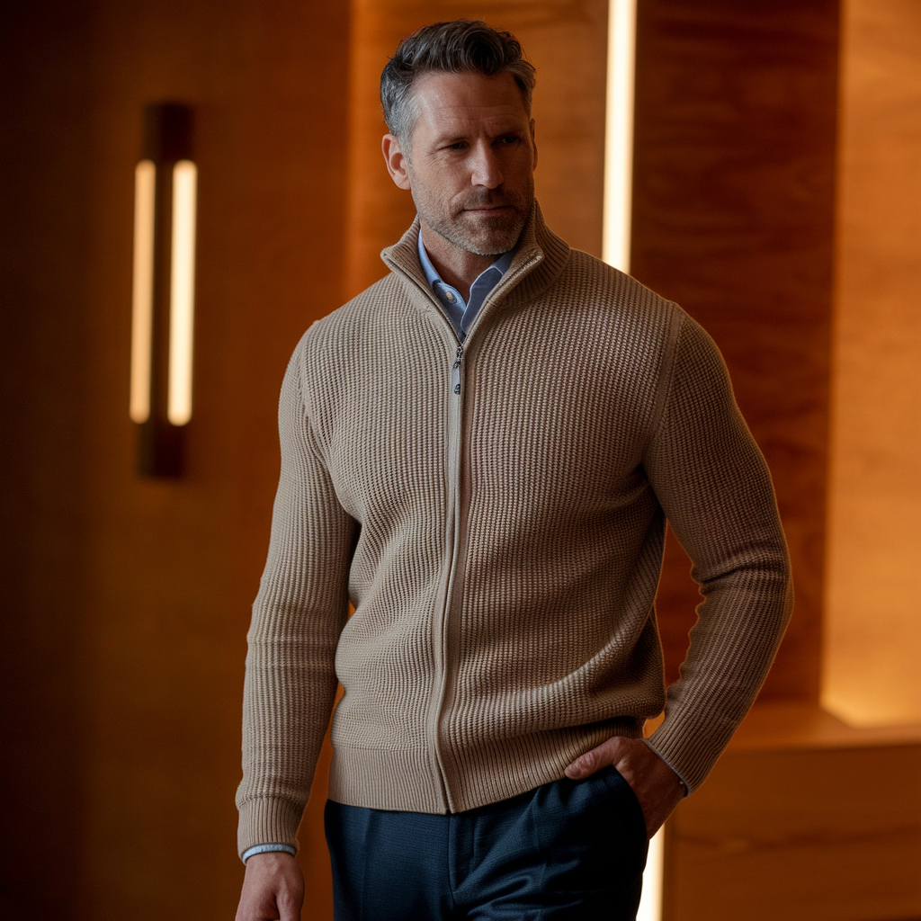 Full Zip Ribbed Sweater